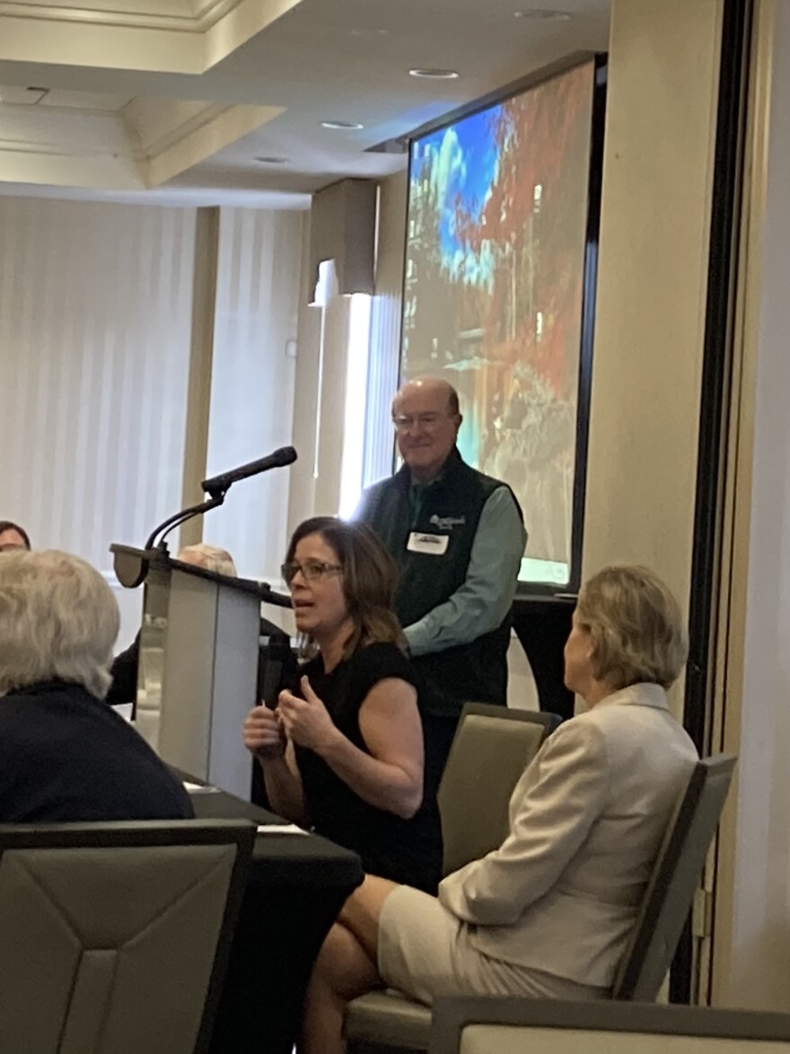 Asheville Mayor Esther Manheimer and Salisbury Mayor Pro Tem Susan Kluttz speak during the rail conference Wednesday, March 18, 2026.