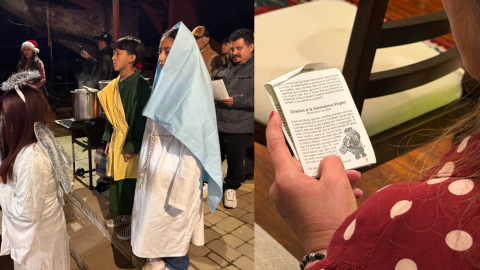Las Posadas reenact the journey to Bethlehem, left, while Las Novenas bring Colombian families together for prayer and reflection, right.