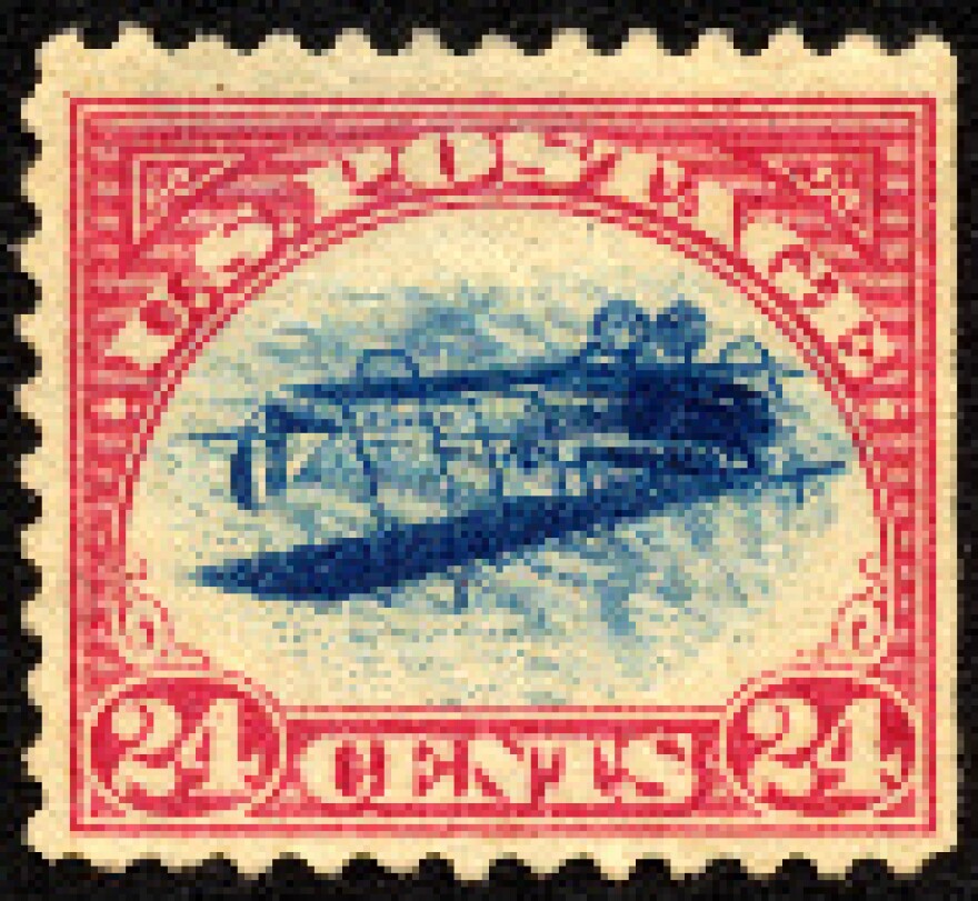 The famous "Jenny Invert" - a rare 1918 American postage stamp, where the central image appears inverted.