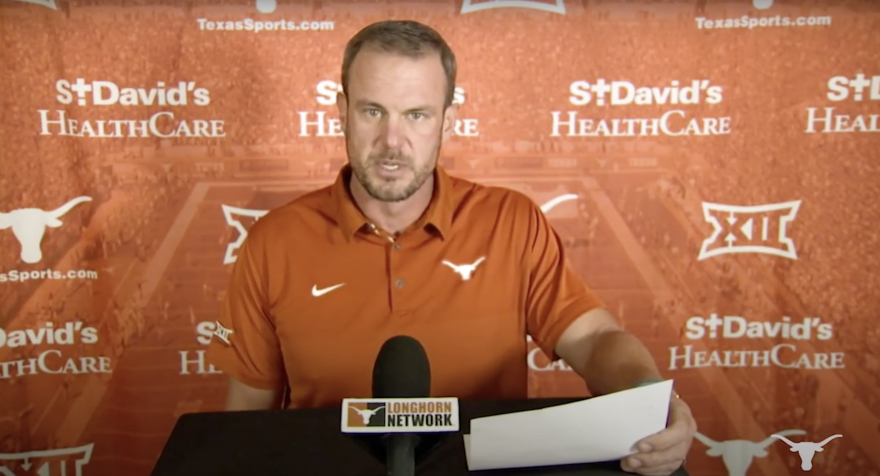 UT head football coach Tom Herman speaks at a news conference on Oct. 12, 2020.