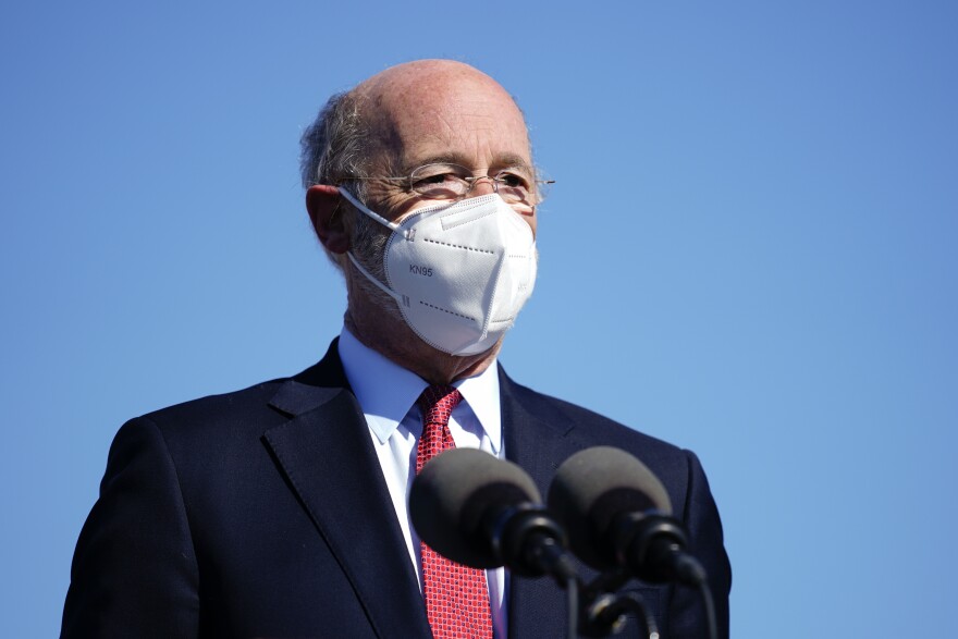 Gov. Tom Wolf speaks at a COVID-19 vaccination site setup at the Berks County Intermediate Unit in Reading, Pa., Monday, March 15, 2021.