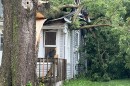 A snapped tree landed on top of the roof of a one-story home