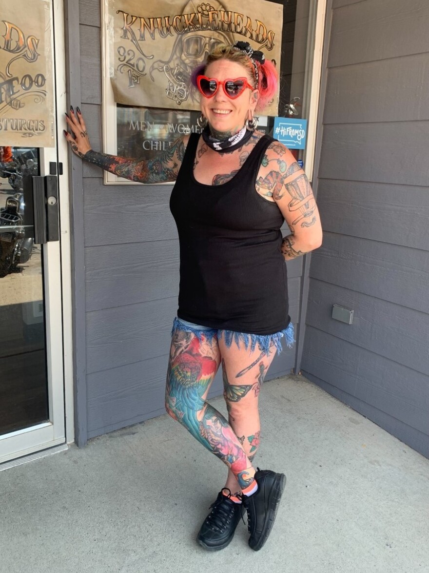Lina Skipper is a tattoo artist from Colorado who's worked the rally for the past 10 years. Skipper is vaccinated but wears a mask while tattooing since her clients might not be vaccinated. She doesn't want to pass the delta variant to her high-risk relatives.