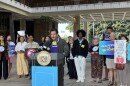 Evan Weber, a representative from the Clean Elections Hawaiʻi Coalition, calls on lawmakers to restore public trust in the campaign finance system on Feb. 23, 2026, at the Hawaiʻi State Capitol.