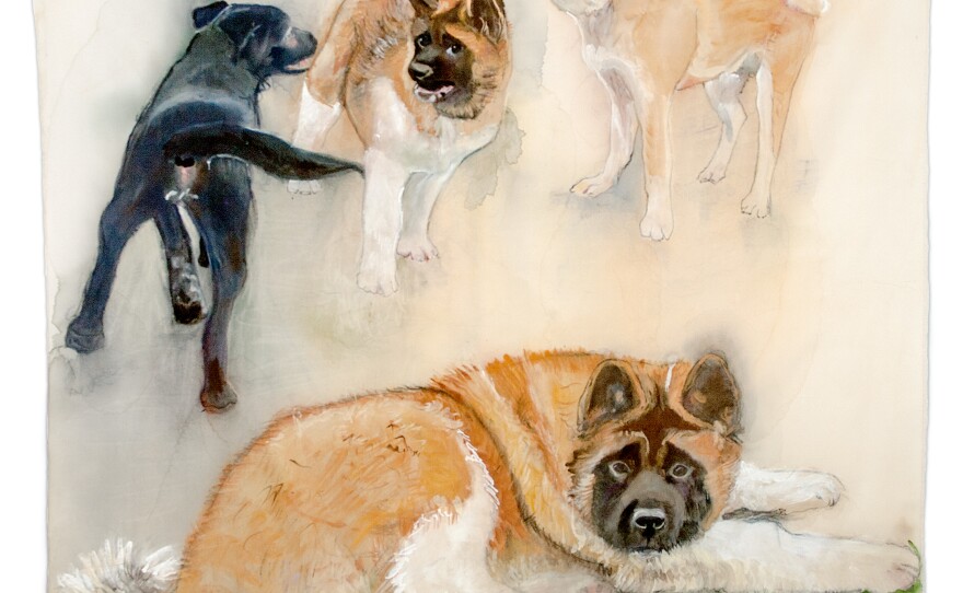 YUKI, TEDDY, ANNA, 2015 Gouache on cotton 31.5 x 35 inches
