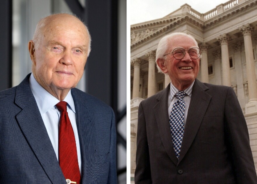 John Glenn in 2012 (left) and Howard Metzenbaum in 2008. 