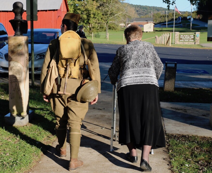 Betsy York-Lowery leaves the family farm with WWI U.S. Army reenactor