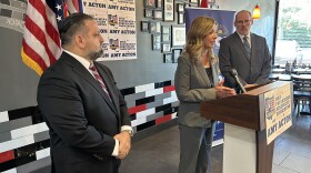 Ohio Goverrnor candidate Amy Acton (D) speaks after her endorsement by the Ohio Patrolmen's Benevolent Association.