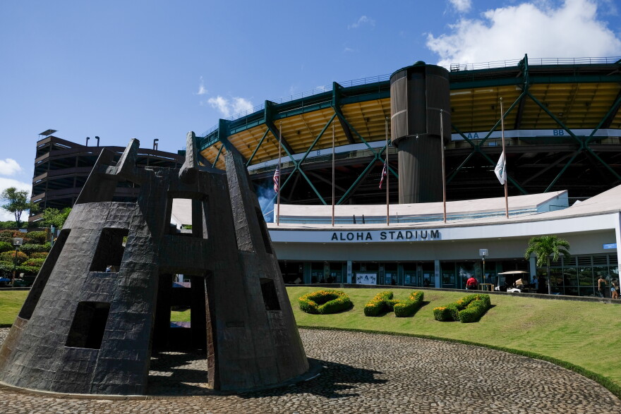 Volcano sculpture by Satoru Abe located at Aloha Stadium (2018)