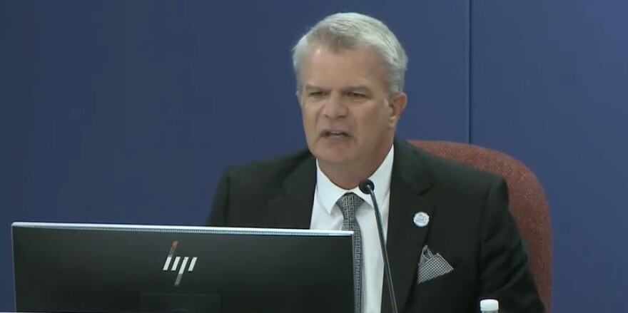 Superintendent Brennan Asplen speaks at the school board's special meeting