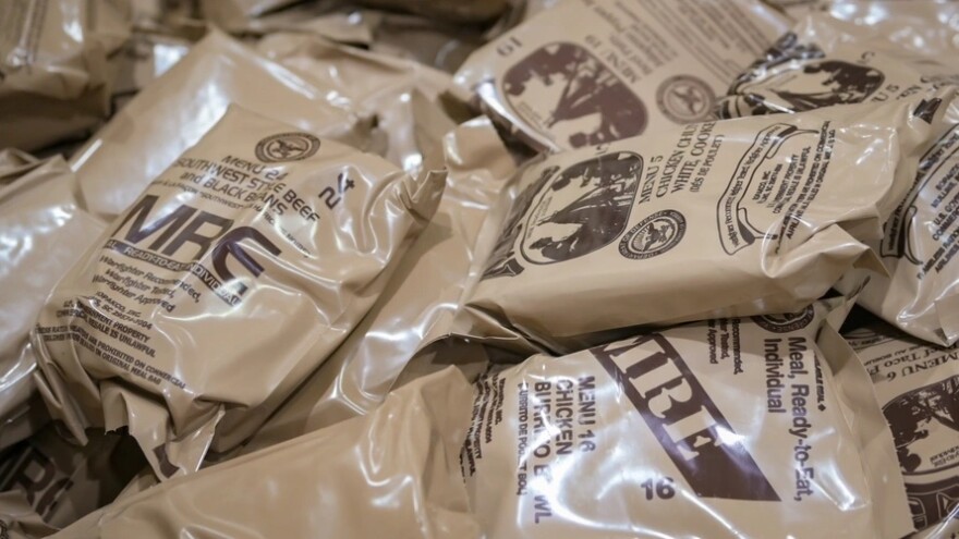 A supply of Meals Ready-to-Eat, or MREs, pictured on Nov. 13, 2024.