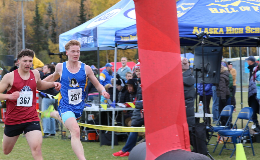 Runners compete at the ASAA cross-country running state championships in Anchorage on Oct. 3, 2026.