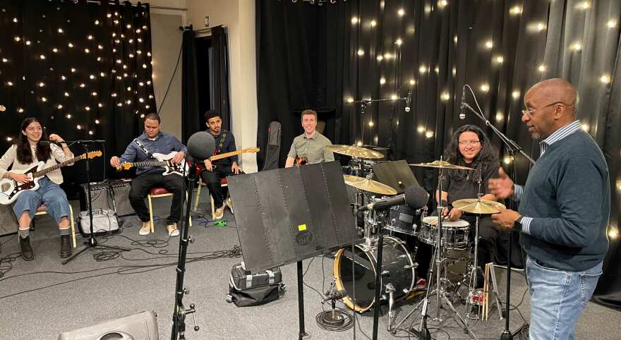 WBGO CEO Steve Williams welcomes the Jazz Ensemble from CUNY to WBGO Studios