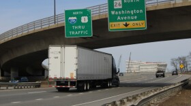 A northbound tractor trailer on I-295 in Portland on Monday, March 30.
