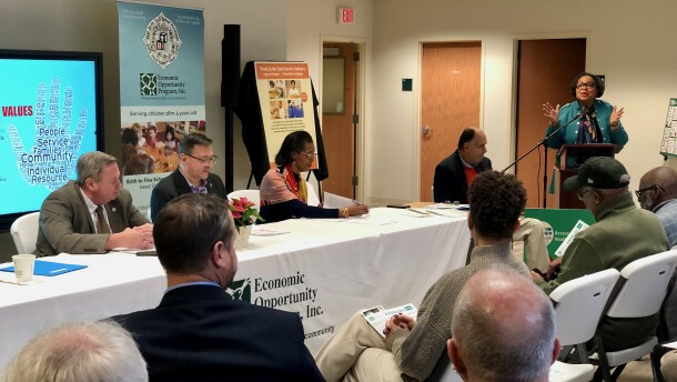 Elmira community action organization receives $7.5 million grant for Ernie Davis Community Center. Organization CEO Andrea Ogunwami speaks to community stakeholders during a press conference.