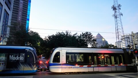 FILE - A Charlotte Area Transit System light rail departs a station, Sept. 8, 2025, in Charlotte, N.C.