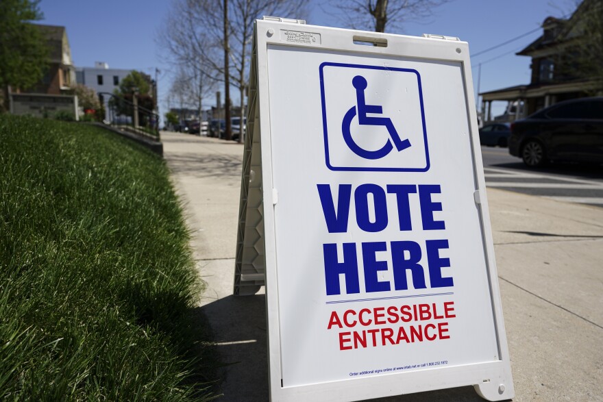 A voting location sign is displayed outside Christ Lutheran Church in Allentown, Lehigh County, Pennsylvania.