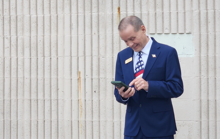 Bob Sheridan, who seeks the Democratic nomination over incumbent Scranton Mayor Paige Cognetti, receives messages offering him luck and support on Tuesday morning.