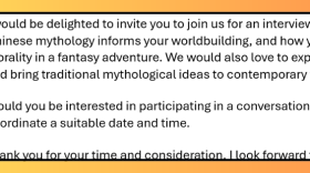 Scammers send convincing emails pretending to be radio producers inviting authors onto a show or event.