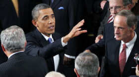 President Obama mingled with guests and lawmakers after his speech to a joint session of Congress on Thursday at the Capitol.