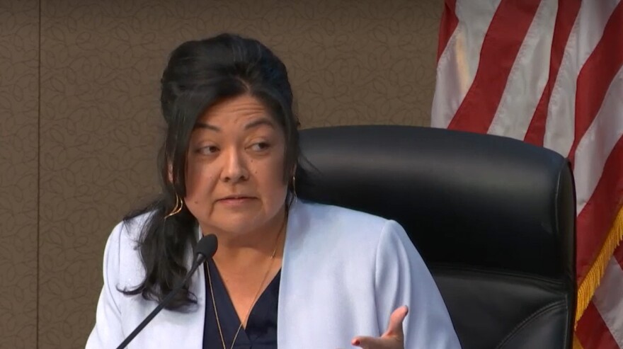 Orange County Commissioner Mayra Uribe speaks during an October 2023 commission meeting.