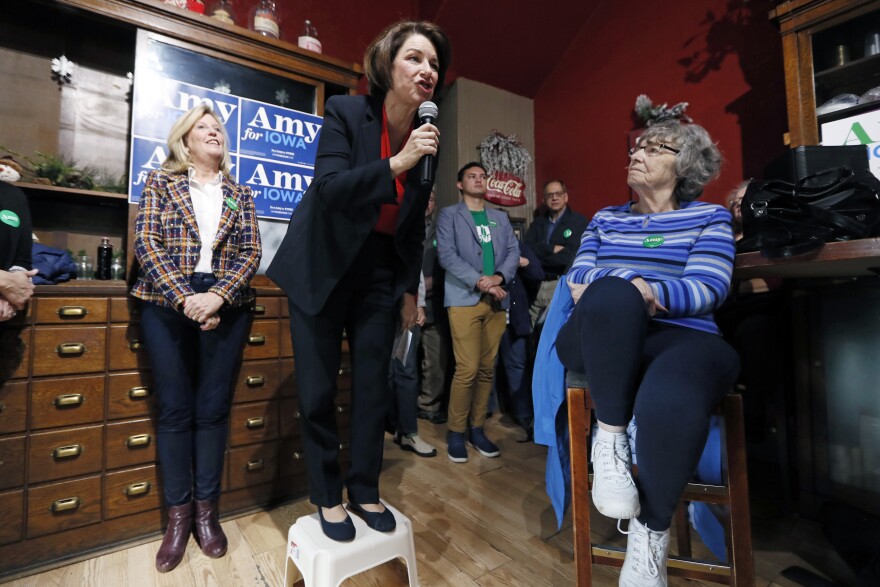 Democratic presidential candidate Sen. Amy Klobuchar, D-Minn., speaks during a stop at the Corner Sundry in Indianola, Iowa. Klobuchar has now visited all 99 counties in Iowa.