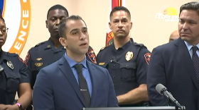Former NYPD officer Matthew Spodo speaks at a press conference at the Lakeland Police Department in September. Photo: The Florida Channel