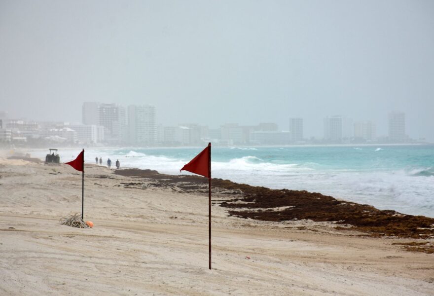 View of a cloud of Saharan dust over a beach in Cancun, Quintana Roo state, Mexico. 