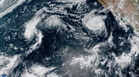 A satellite image shows Hurricane Lowell moving closer to the state on the morning of Monday, Sept. 7, 2026.