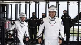 NASA astronauts Doug Hurley and Bob Benkhen in the launch tower at LC-39A ahead of Wednesday's attempt. Photo: SpaceX
