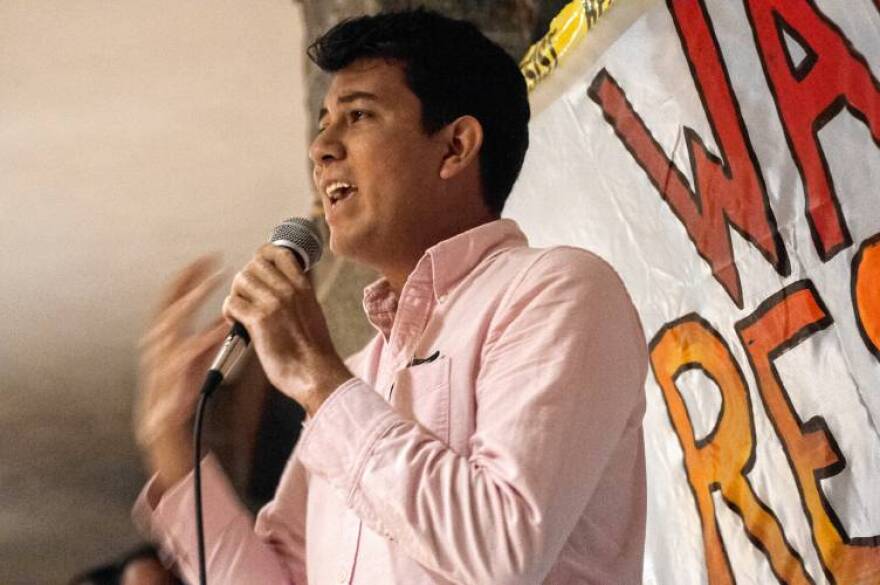 Eduardo Samaniego at September 5, 2017 rally in Northampton in reaction to termination of the DACA program