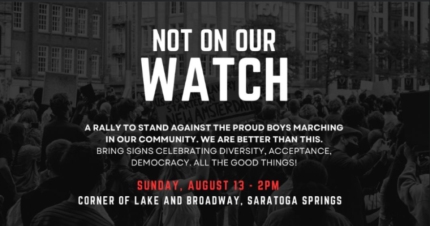 A poster for Sunday's rally in Saratoga Springs 