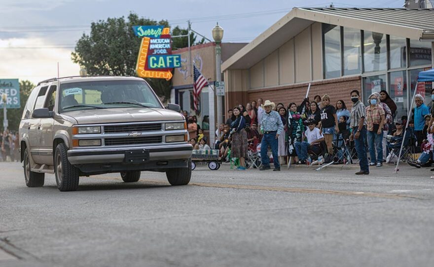 An SUV moments before it drove through a parade at the Galllup Intertribal Ceremonial