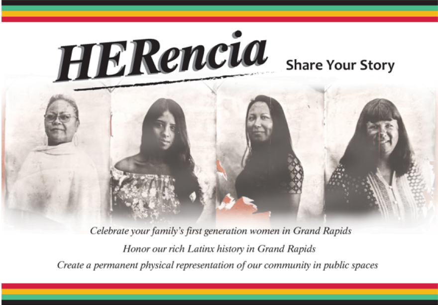 Black and white photos of four Latinx women with the title "HERencia share your story" written above them.