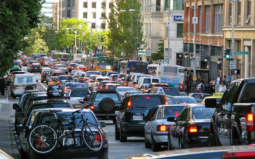 A traffic jam from previous busy weekend in Seattle.
