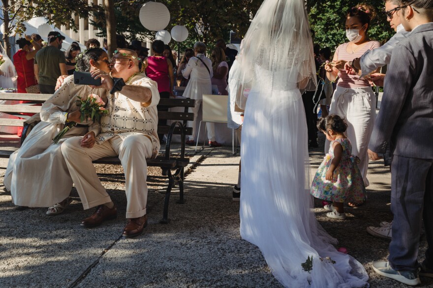 Edelmiro Medina Jr and Evanette Concepcion take a selfie before symbolically renewing their vows.