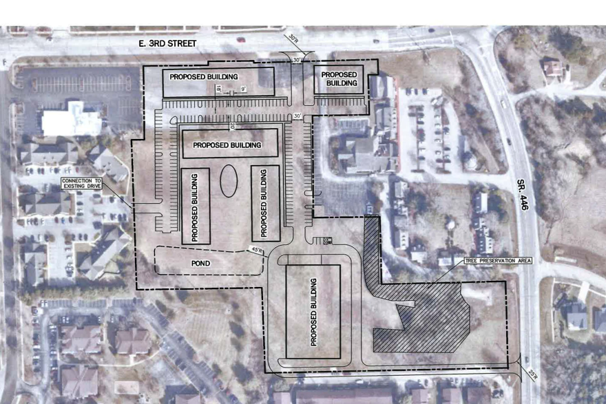 A layout of the vacant 10 acres compared to what the development could be in the future.