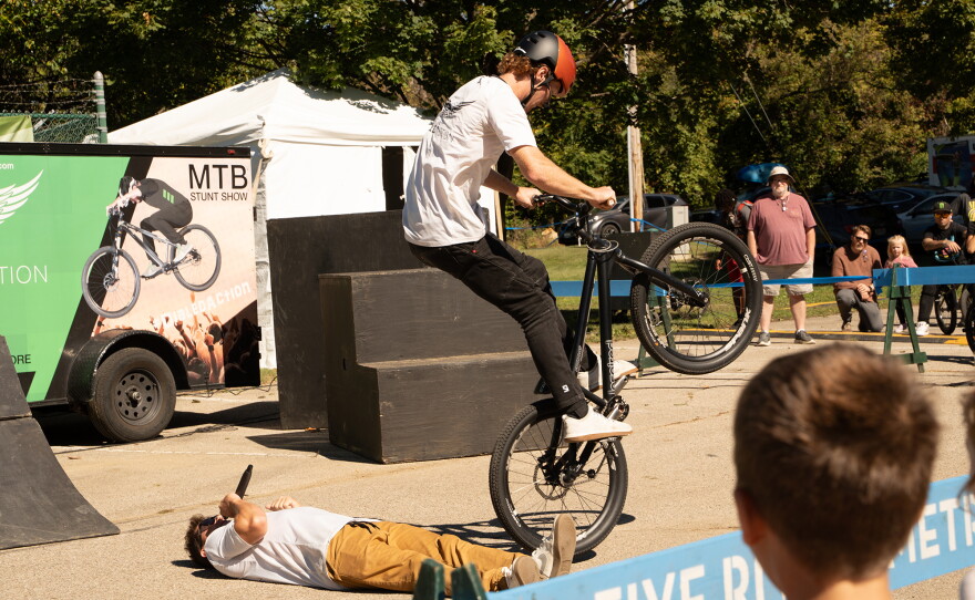 Mountain bike stunt during the Chris Clark Bike Show at the Wagner Subaru Outdoor Experience on October 3, 2026.