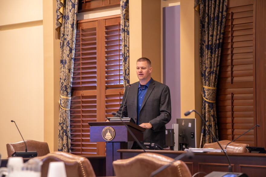 Philip Whitten, executive director of community impact in Oklahoma for One More Child, testifies at an interim study exploring the Strong Families Tax Credit on Oct. 12 at the Oklahoma State Capitol.