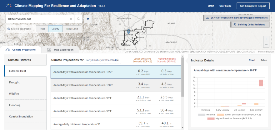  The site's Assessment Tool allows users to zoom in on specific locations to see projected future climate conditions.