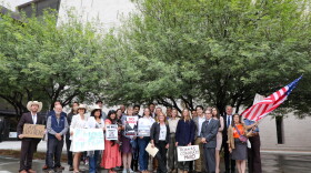 Plaintiffs and local Big Bend residents fighting the border wall gathered outside of the federal courthouse in El Paso on Friday before the hearing.
