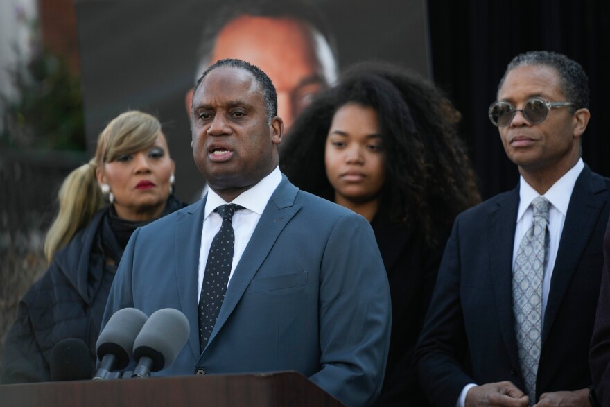 Congressman Jonathan Jackson speaks during a news conference regarding the death of his father, the Rev. Jesse Jackson, outside the family home Wednesday, Feb. 18, 2026, in Chicago. (AP Photo/Erin Hooley)