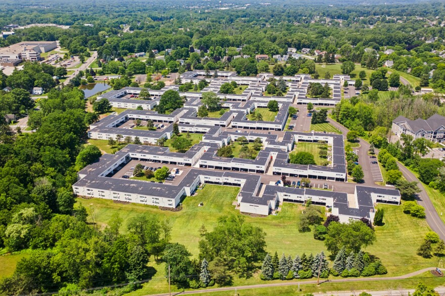 An aerial photo of Evergreen East in Fairport.