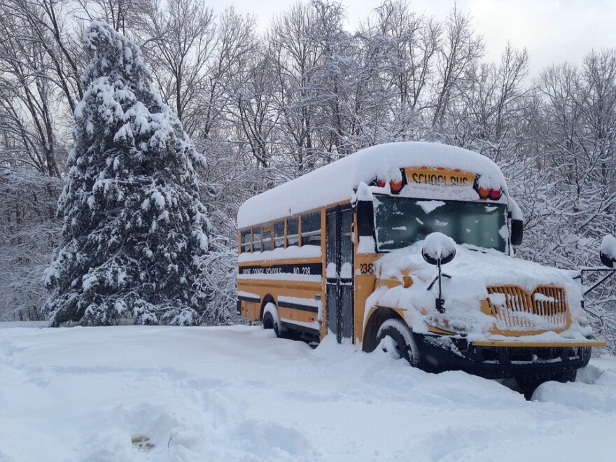 School bus in the snow photo