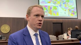 North Carolina state Rep. Destin Hall, a top Republican redistricting official, speaks to reporters about the proposed state House map, Monday, Oct. 23, 2023, at the Legislative Office Building in Raleigh, N.C. (AP Photo/Hannah Schoenbaum)