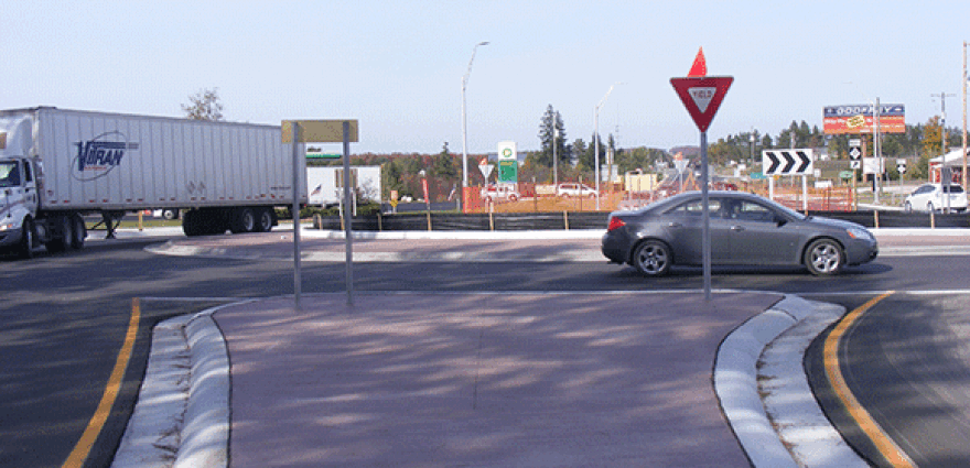 A new roundabout in Mesick at the intersection of M-115 and M-37.