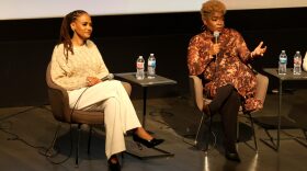 Ava DuVernay and Aunjanue Ellis-Taylor speak onstage during an advanced special screening and Q&A for Ava DuVernay's new film "ORIGIN" hosted at Museum of Tolerance in Los Angeles, California.