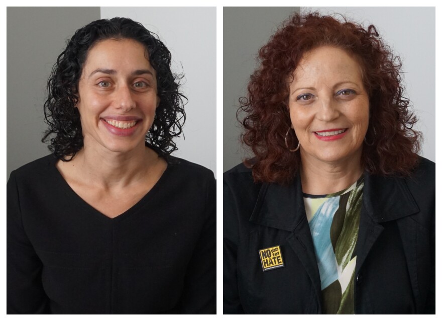 Rabbi Amy Feder (left) and Karen Aroesty (right) discussed the local Jewish community's reaction to the tragic event in Pittsburgh at the Tree of Life synagogue.