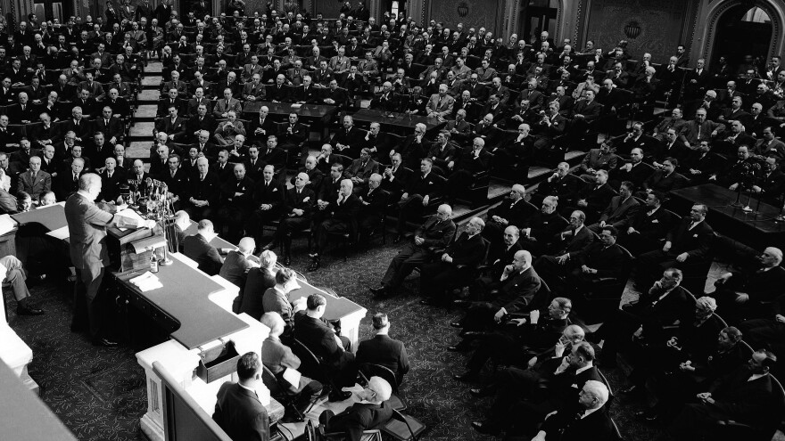 President Franklin D. Roosevelt addressing Congress in 1943. After Roosevelt made his eighth-year speech in 1940, he went on to win a third term.