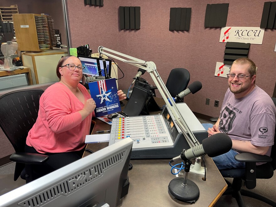 KCCU's Amanda Purser with Collegian Faculty Advisor David Bublitz